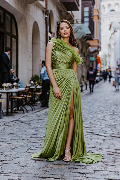 MAXXE 5709SAT TEK OMUZ SATEN ABİYE ELBİSE