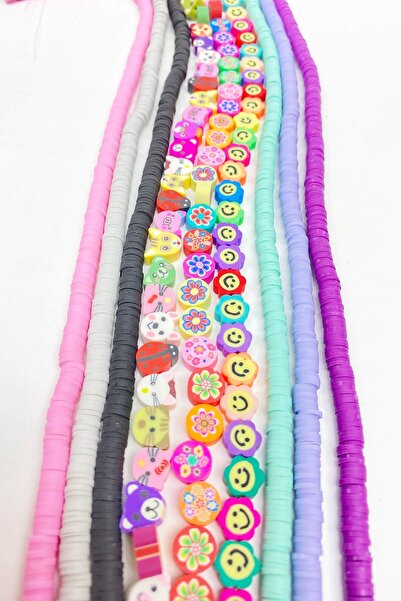 Limelia Set de mărgele colorate plate Fimo și figurine