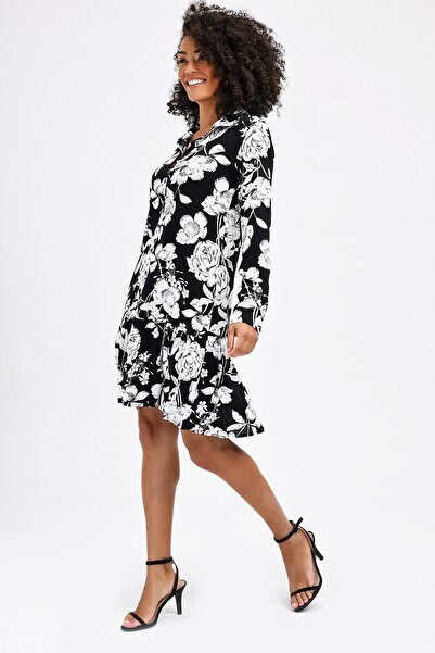 Jument Φόρεμα με βολάν με μοτίβο με κορδόνια μπροστά και γιακά από βούλα -Μαύρο Χ