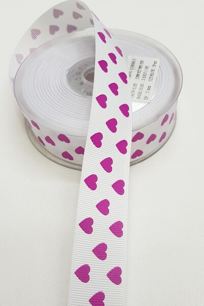 Limelia Panglică Grosgrain Fuchsia Heart cu imprimeu 2,5Cm