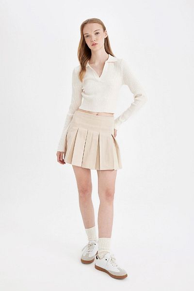 DeFacto Coool Slim Fit Slim Fit Polo Collar Crop Knitwear Sweater X4929Az24Au