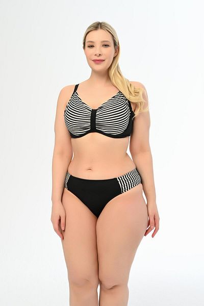 AQUAVİVA Aquaviva Large Size Black Striped Recovery Bikini Set - Apollonia