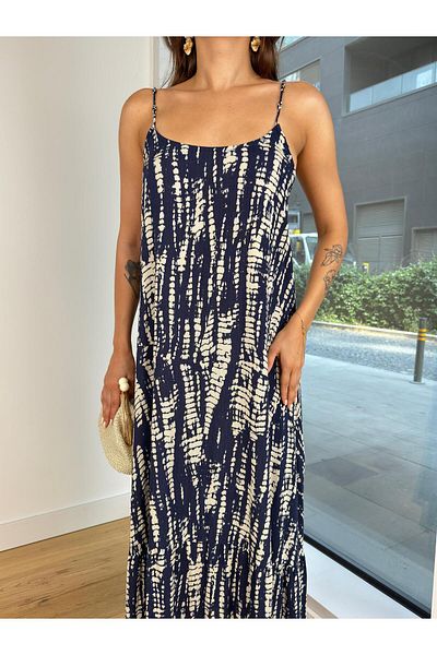 modaçelikler Rochie cu mărgele cu bretele maxi albastru bleumarin - 24Y799