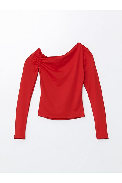 LC Waikiki Vision Red Boat Neck Women's Blouse