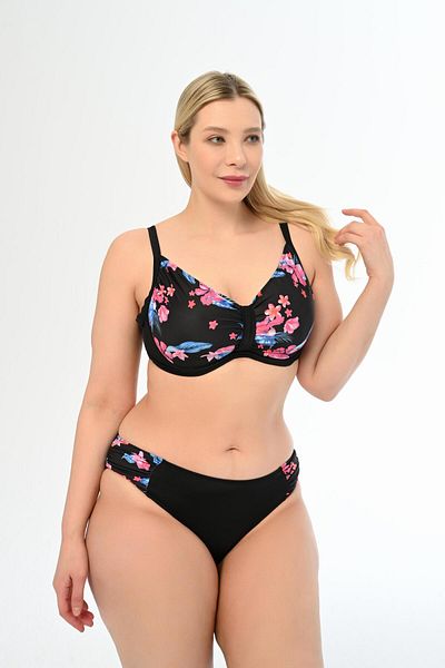 AQUAVİVA Aquaviva Large Size Black Floral Patterned Recovery Bikini Set - Apollonia