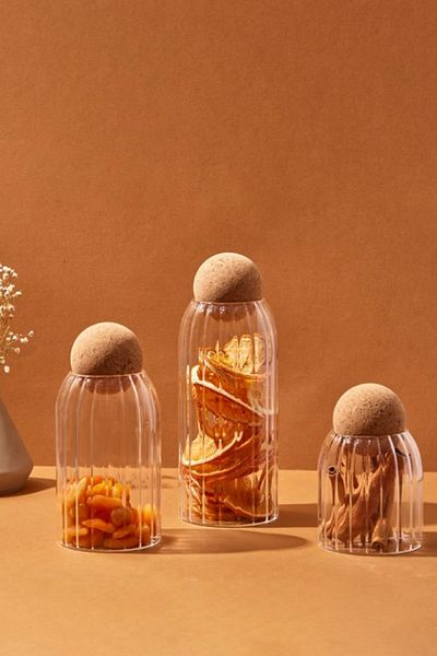Miningaa Romeo Top Mushroom Lid 3-Piece 450ml-700ml-950ml Glass Jar and Spice Set