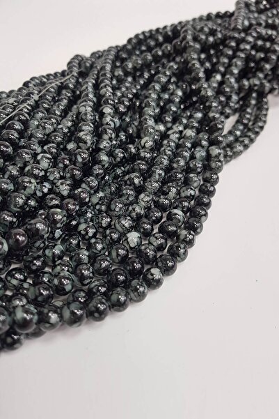 Bontex Черна низка от стъклени мъниста с шарки – Мъниста