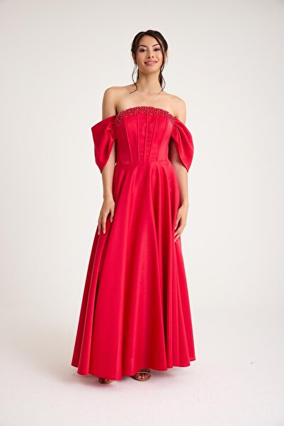 MAXXE KISA KREP SATEN ABİYE ELBİSE