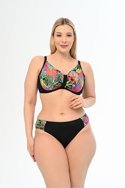 AQUAVİVA Aquaviva Large Size Black Green Bikini Set - Apollonia Pattern and Gathering