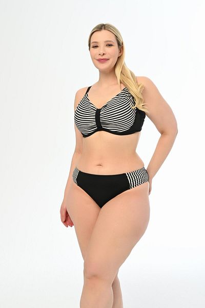 AQUAVİVA Aquaviva Large Size Black Striped Recovery Bikini Set - Apollonia