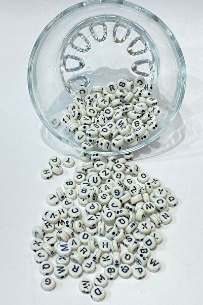 Limelia Бели кръгли мъниста с букви, 100 броя