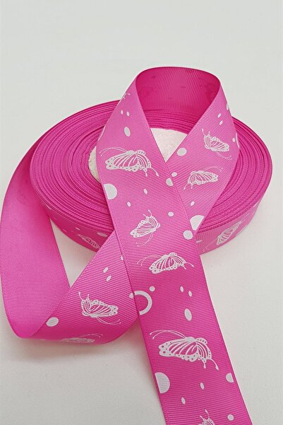 Limelia Panglică Grosgrain Fluture Fuchsia cu imprimeu 3Cm
