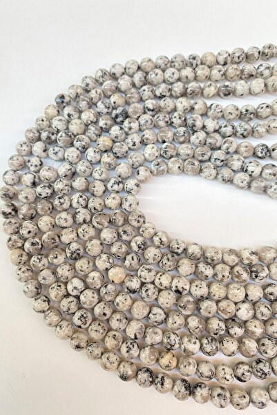 Limelia Mărgele din piatră naturală Ceyt cu model alb 8 mm