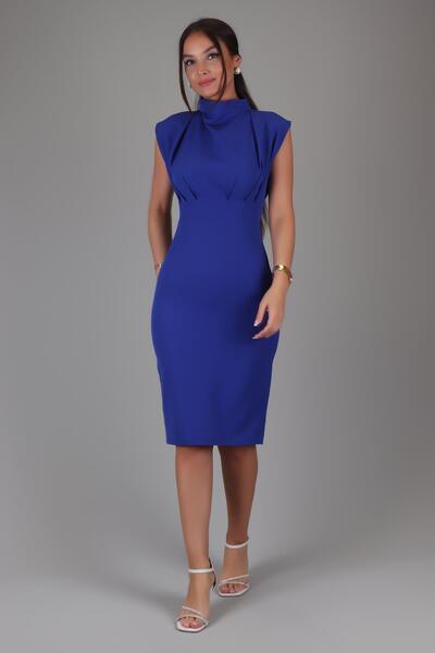 SWEETNESS Γυναικείο φόρεμα Saks Blue με γιακά και πιέτες