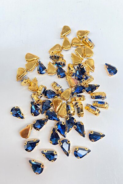 Limelia Блестяща капка с мъниста, тъмно син цвят, златна основа - 10 броя