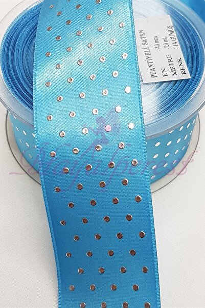 Limelia Panglică din satin cu buline argintiu turcoaz 4Cm