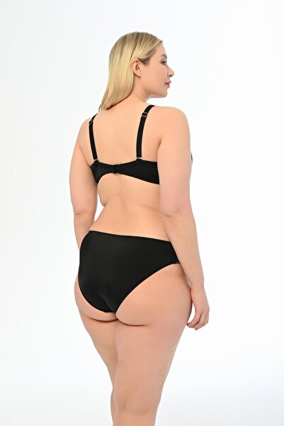 AQUAVİVA Aquaviva Kadın Büyük Beden Siyah Menekşe Desen Apollonia Yeni Toparlayıcı Bikini Takımı