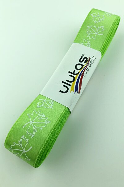 Limelia Panglică din satin Leaf cu imprimeu verde deschis 2,5 cm