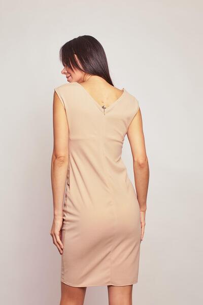 Jument Φόρεμα αρραβώνων ασύμμετρο με λάκα και ύφασμα κρεπ με λαιμόκοψη σε σχήμα βάρκας στο μπροστινό μέρος και λαιμόκοψη σε σχήμα V στο πίσω μέρος-Μπεζ