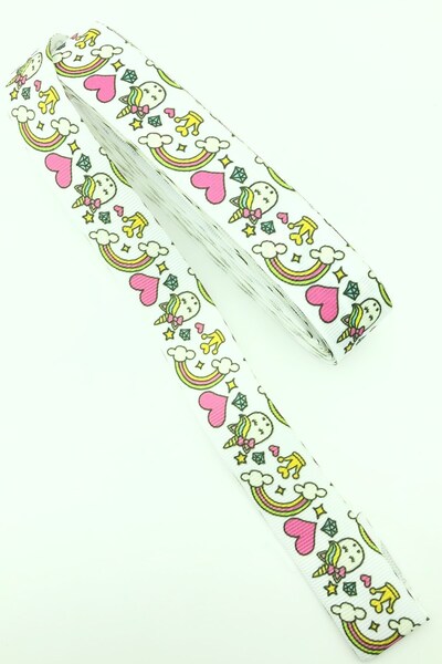 Limelia Panglică cu grosgrain cu inimă Unicorn cu imprimeu - 10 Mt