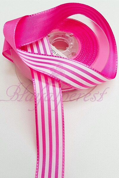 Limelia Panglică din tafta cu dungi fucsia 2,5 cm