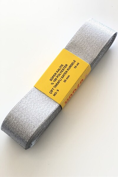 Limelia Panglică din satin argintiu cu sclipici 3 cm