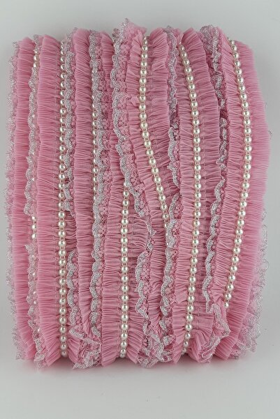 Limelia Volană cu pliuri din dantelă cu sclipici cu perle roz