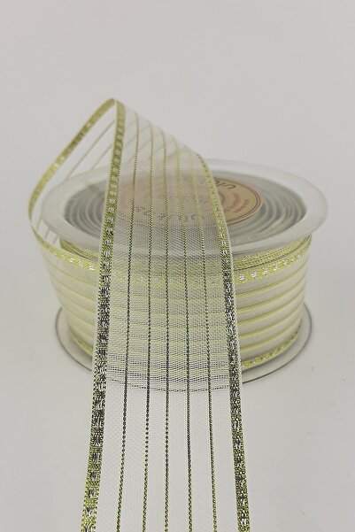 Limelia Panglică din șifon Fancy cu dungi aurii 25 m