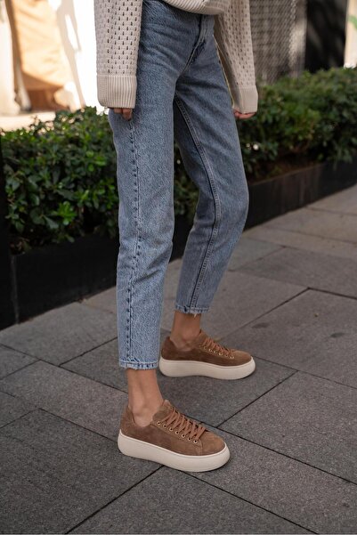 ECENİN BUTİĞİ Finn Taba Süet Hakiki Deri Kadın Spor Ayakkabı