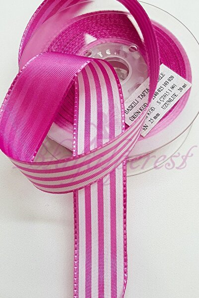 Limelia Panglică din tafta linie fucsia deschisă cu imprimeu 2,5 cm