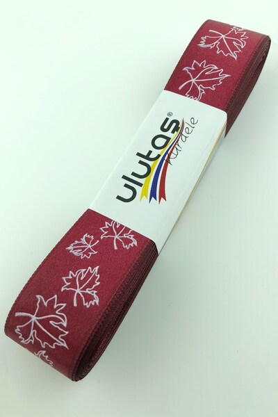 Limelia Panglică din satin Bordeaux Leaf cu imprimeu 2,5 cm