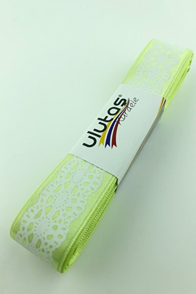 Limelia Panglică din satin cu model verde deschis 2,5 cm