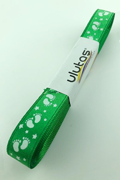 Limelia Зелена сатенена панделка с бебешки отпечатък 1,5 см