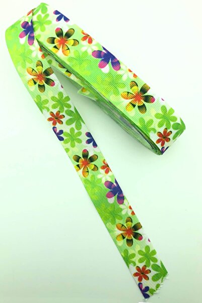 Limelia Panglică Grosgrain cu Motiv Margarete Verzi 10 Mt