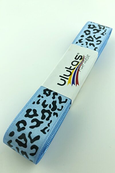 Limelia Panglică din satin cu imprimeu cu model de piele de vacă albastră 2,5 cm