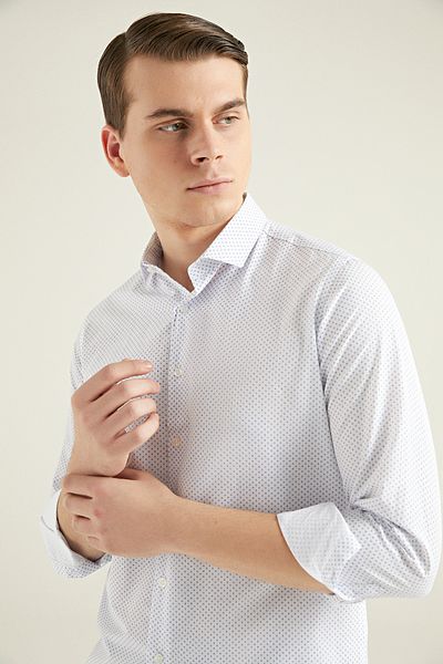 Twn Slim Fit Λευκό εμπριμέ εύκολο σιδερένιο πουκάμισο