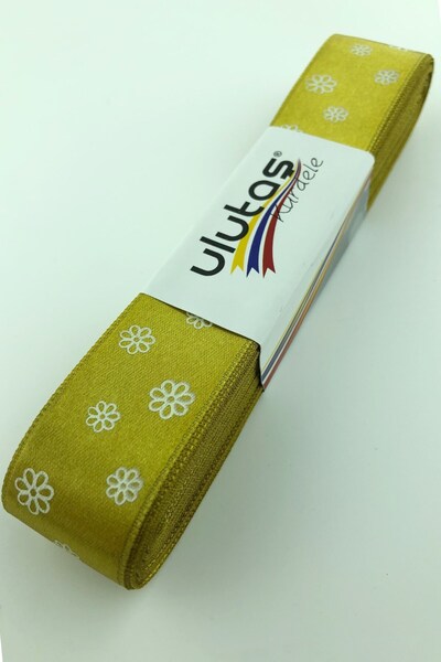 Limelia Papatia galbenă muștar cu imprimeu panglică satinată 2,5 cm