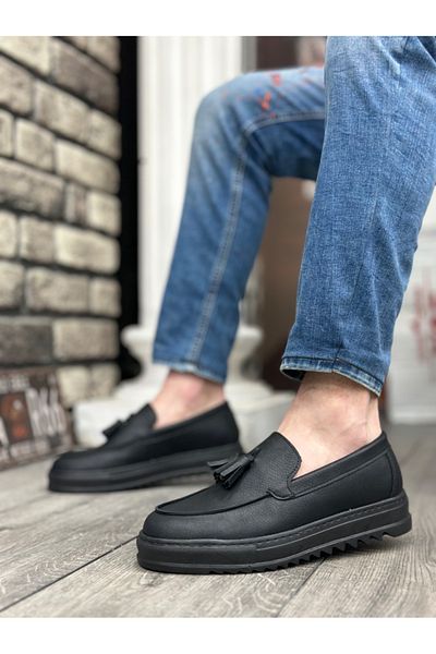 BOA BA0154 - Men's Black Shoes with High Sole and Tassels