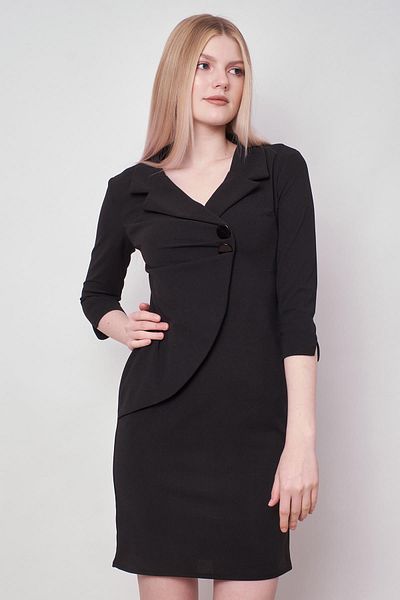 Jument Lycra Crepe Fabric Jacket Look Capri Sleeve Above Knee Office Dress-Black