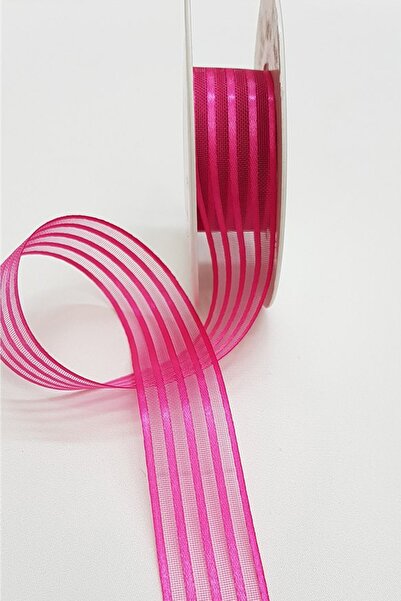 Limelia Panglică din șifon cu dungi din satin fucsia 2,5 cm