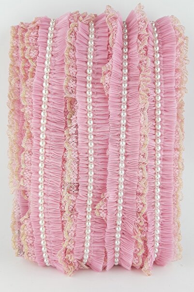 Limelia Ροζ κίτρινο μαργαριτάρι με λάμψη με πιέτες από δαντέλα