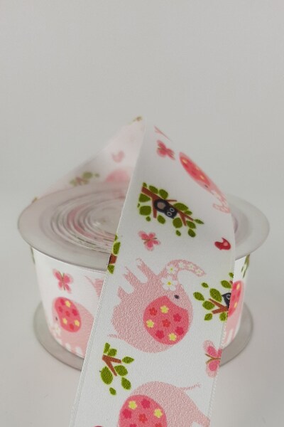 Limelia Panglică din satin cu model elefant roz 4 cm 20 m