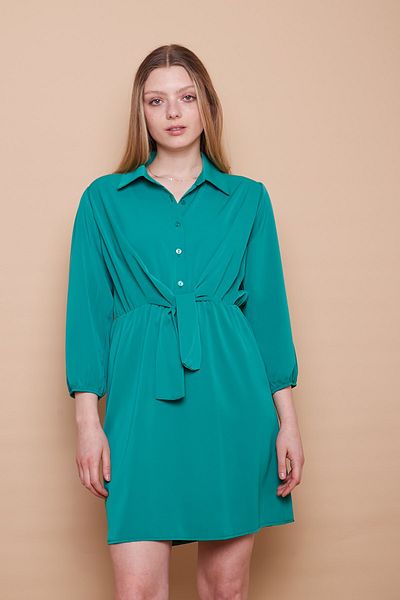 Jument Rochie de primăvară Benetton verde - cu guler, nasturi și căptușeală pentru mâneci