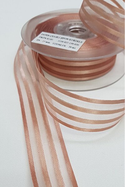 Limelia Panglică din șifon cu dungi din satin pudrat închis 2,5 cm