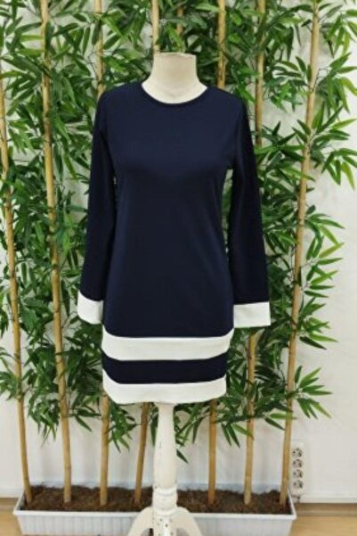 Mossta Темно-синя імпортна сукня з креп-крепу з декольте з зубчастим рукавом і подолом