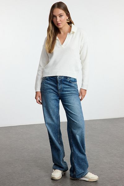 Trendyol Collection Wide Fit Ecru Soft Knitwear Svetr - Twoaw25kz00023
