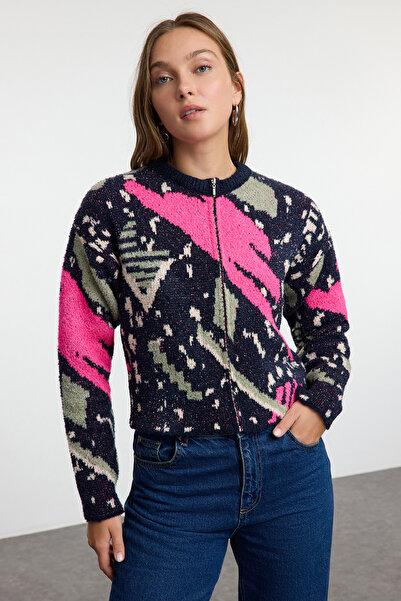 Trendyol Collection Navy Blue Knitwear Cardigan - Boucle Jacket Look, Twoaw25Hi00263