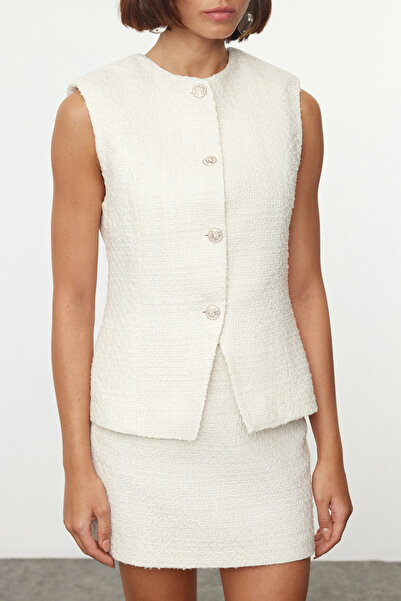 Trendyol Collection Ecru tvídová vesta s kulatým výstřihem - Twoaw25Ye00059