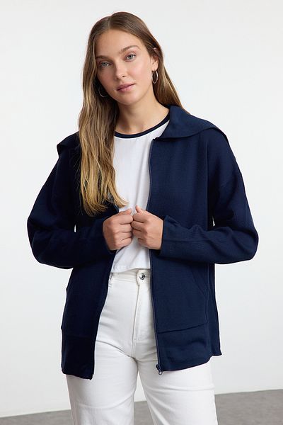 Trendyol Collection Ágyazási gallér, sötétkék kötöttáru kardigán - Twoaw25Hi00202