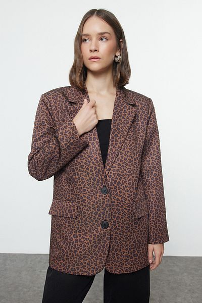 Trendyol Collection Mehrfarbige Blazerjacke mit Leopardenmuster TWOAW25BC00002